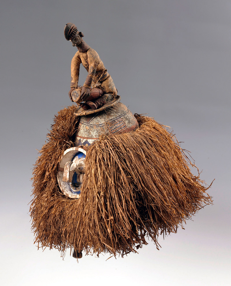 Initiation Mask; Zaire, Yaka, Africa; Polychrome wood, woven raffia and raffia; Height: 50 cm